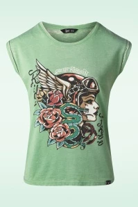 50s Snake Girl T-Shirt In Lake Green