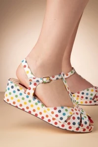 Kira Polkadot Wedge Sandals In White