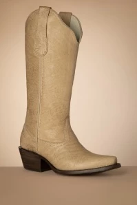 Gabriela Leather Western Boots In Dark Ivory