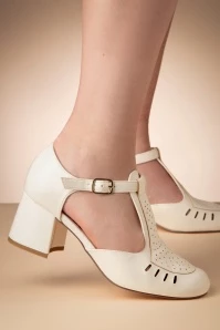 Chloe T-Strap Pumps In White