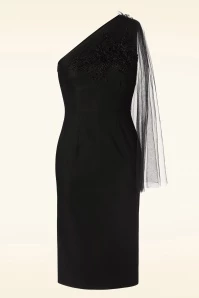 Sabrina Beaded Tulle Sash Pencil Dress In Black 4 Sabrina Beaded Tulle Sash Pencil Dress In Black - Image 2