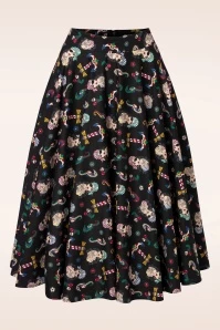 Anchor Pin Up Swing Skirt In Black