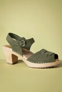 Loretta Leather Clogs In Olive