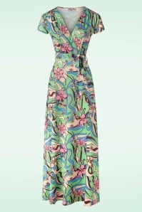 Swirly Maxi Dress In Green And Pink