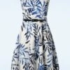 Blue Leaf Swing Dress In White -King Louie Shop 242670 Vintage Chic 47699 Dress Maxi Blue White Floral 230531 510 category