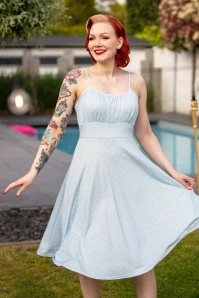 Poppy Polka Swing Dress In Pale Blue