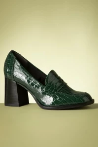 Tamaris Lesly Block Heel Pumps In Croc Green 4 Tamaris Lesly Block Heel Pumps In Croc Green - Image 2