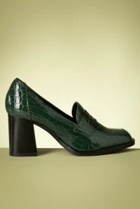 Tamaris Lesly Block Heel Pumps In Croc Green 3 Tamaris Lesly Block Heel Pumps In Croc Green