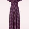 Freya Maxi Dress In Navy Purple Fan Print -King Louie Shop 243009 Vintage Chic 48190 Dress Maxi Navy Purple Fan 230619 403W category