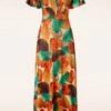 Freya Maxi Dress In Orange Leaf Print