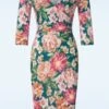 Amina Floral Pencil Dress In Teal Blue -King Louie Shop 243206 Vintage Chic 48185 Dress Pencil Flowers Blue 230628 403W category