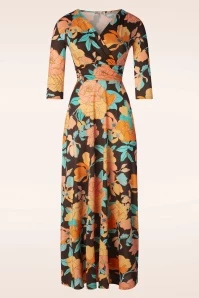 Paola Cross Over Maxi Dress In Brown And Orange
