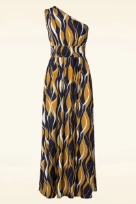 Maxime Wavy Maxi Dress In Navy Mustard