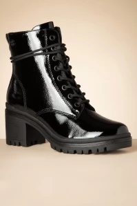 S.Oliver Tia Block Heel Patent Booties In Black