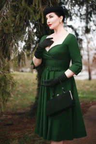 Joyceleen Swing Dress In Dark Green