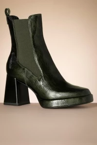 Tamaris Lori Block Heel Ankle Booties In Olive Green