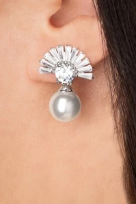 Art Deco Pearl Stud Earrings In Silver