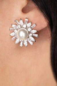 Starburster Pearl Stud Earrings In Silver