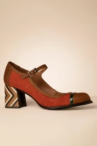 Engrasado Mary Jane Pumps In Brown And Burnt Orange