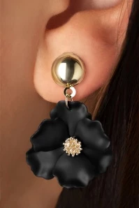 Flower Earrings In Gold And Black