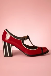 Atenea T-Strap Pumps In Black And Red