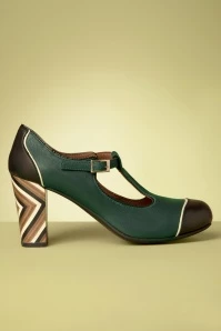 Atenea T-Strap Pumps In Black And Green