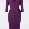 Penelope Pencil Dress In Plum Purple -King Louie Shop 244252 Vintage Chic 48184 Dress Ruffles Purple 230801 500W category