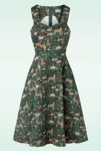 Woodland Creature Swing Dress In Green