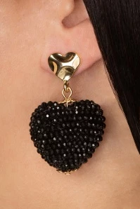 Beads Heart Earrings In Black