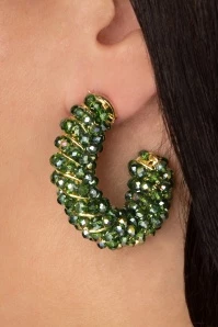 Twisted Beads Hoop Earrings In Green