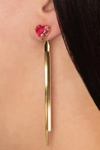 Stone Heart Waterfall Earrings In Fuchsia