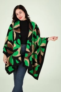 Jacquard Poncho In Green