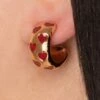 Enamel Heart Hoops Earrings In Dark Red
