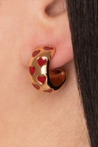 Enamel Heart Hoops Earrings In Dark Red