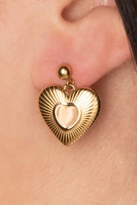 Glass Heart Earrings In Gold