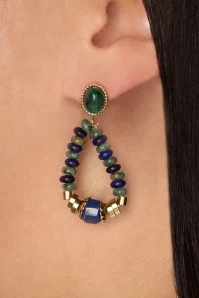 Stone Bead Drop Earrings In Green