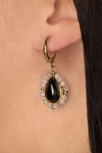 Small Stone Drop Earrings In Black 3 Small Stone Drop Earrings In Black