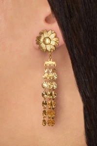 Flower Fringe Earrings In Gold
