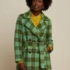 King Louie Maura Muller Check Short Coat In Olive Green -King Louie Shop 245362 King Louie 46906 Maura Short Coat Muller Check Olive Green 020LW category