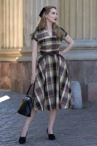 Fionan Cool Swing Dress In Charcoal Tartan