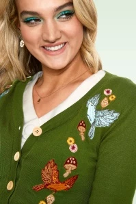 Vixen 50s Ginny Woodland Cardigan In Olive