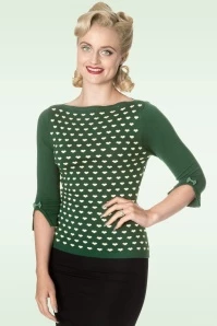 60s Addicted Charming Heart Sweater In Forest Green
