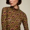King Louie Betsy Patchouli Rollneck Top In Olive Green -King Louie Shop 246029 King Louie 46938 Top Rollneck Betsy Patchouli Olive Green 020L copy category