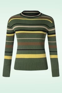 Vixen High Neck Striped Sweater In Dark Olive