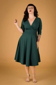 50s Maddison Swing Dress In Forest Green