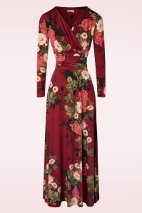 50s Maribelle Floral Cross Over Maxi Dress In Red
