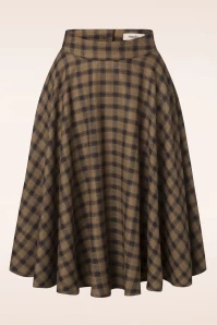40s Sophie Wool Check Skirt In Camel