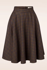 40s Sophie Wool Check Skirt In Brown