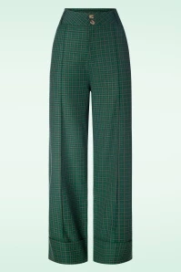 Vixen Mini Check Turn Up Trousers In Green