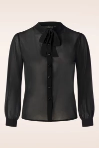 Vixen Sheer Pussybow Blouse In Black 3 Vixen Sheer Pussybow Blouse In Black